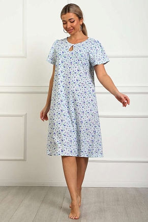 Женская сорочка 29531 / белый + сиреневые цветы