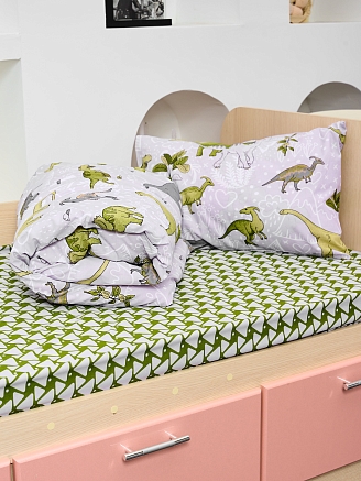 Детское постельное белье поплин с простыней на резинке / Юрский период