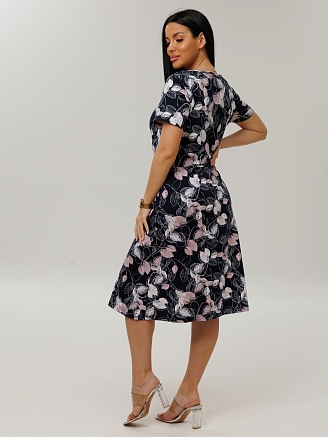 Женское платье Пл-108(К) / Черный (листья)