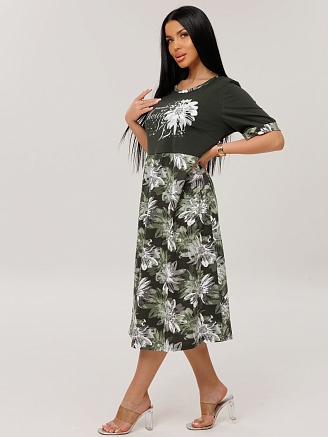 Женское платье Пл-167(К) / Хаки (цветы)