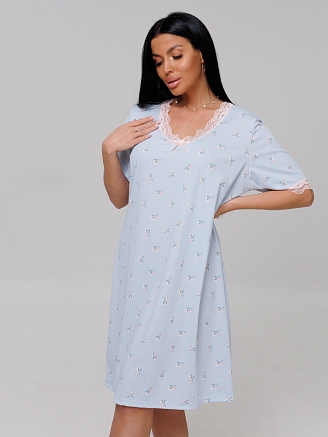 Женская сорочка Сор-26(Л) / Голубой (цветы)