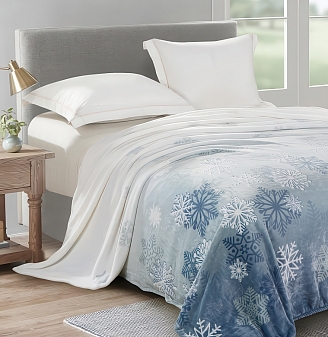 Плед Велсофт набивной / Снежинки на голубом