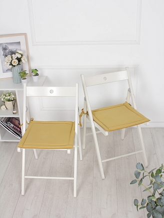 Комплект квадратных подушек на стул с завязками (2 шт.) / Желтый