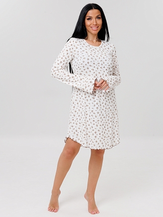 Женская сорочка Сор-109(Риб) / Белый (коричневые сердечки)