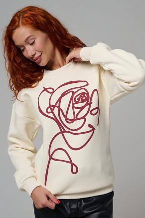 Женский свитшот 8577 / молочный+роза