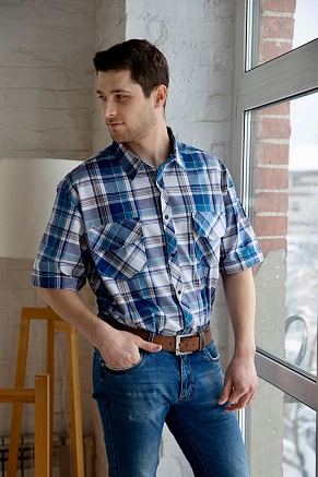 Рубашка мужская шотландка Премиум С Арт. 5315