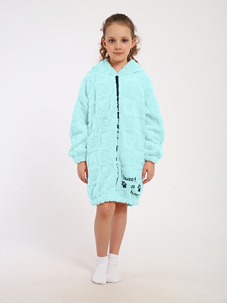 Детский халат на молнии "Мурлыка" / бирюза