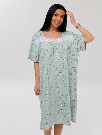 Женская сорочка Сор-38(К) / Серо-зеленый (цветы)