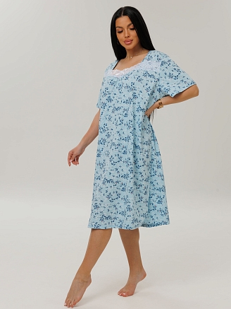 Женская сорочка Сор-38(К) / Голубой (белые цветы)