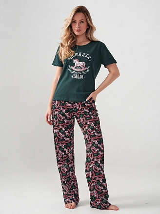 Женская пижама "Лошадка" 2416-К / Зеленый