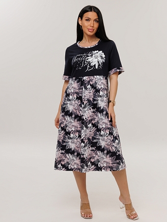 Женское платье Пл-167(К) / Черный (белый цветок)