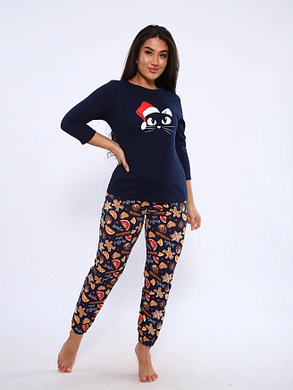 Женская пижама с брюками П3136 / Кошка