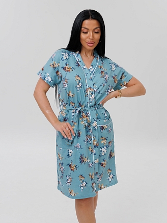 Женский халат Х-11(К) / Бирюзовый (цветы)