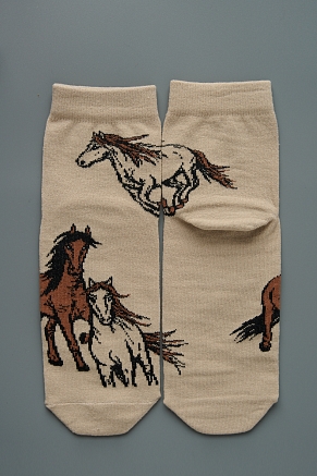 Женские носки стандарт Лошадки (набор 3 пары) / белый, бежевый