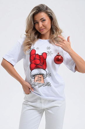 Футболка женская оверсайз 8531 / белый+рука