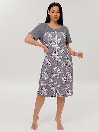 Женский халат Х-166(К) / Серый (цветы)