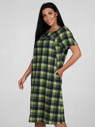 Женское платье Клетка ПлК-06 / Болотный