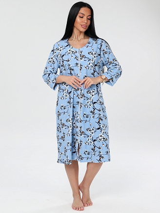 Женский халат Х-80(М) / Голубой (цветы)