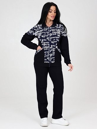 Женский костюм футер КФ-215 / Темно-синий, белые иероглифы