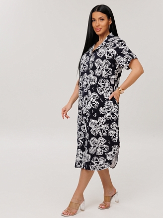 Женский халат Х-105(К) / Черный (белые цветы)