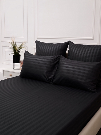 Простыня микрофибра-страйп на резинке / Графит