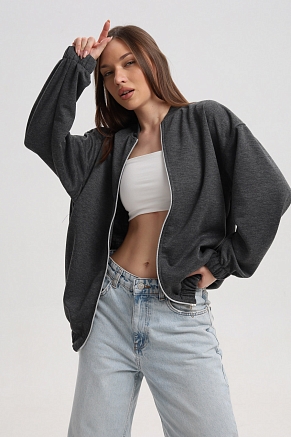 Женский бомбер из коттон фита / Антрацит меланж макси