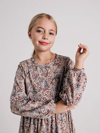 Детское платье "Умница" / Гортензия на бежевом