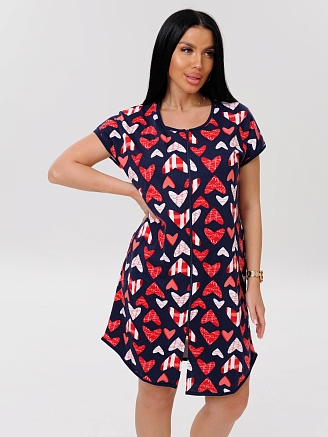 Женский халат Х-154(К) / Темно-синий (красные сердечки)