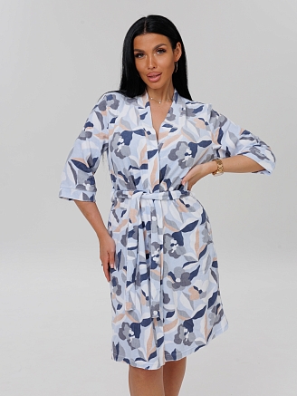 Женский халат Х-112(М) / Серо-голубой (узоры)