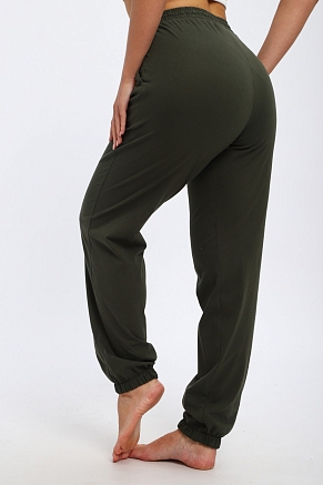 Брюки женские из кулирки на резинке  / Темный хаки