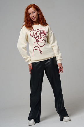 Женский свитшот 8577 / молочный+роза