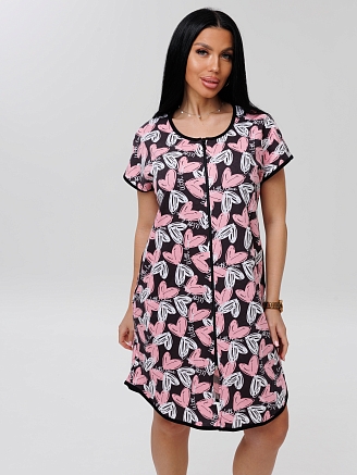 Женский халат Х-154(К) / Черный (белые сердечки)