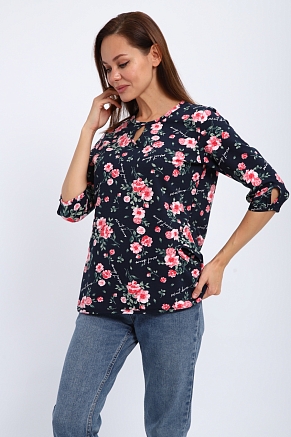 Кофта женская из футера Анфиса / Цветы на синем